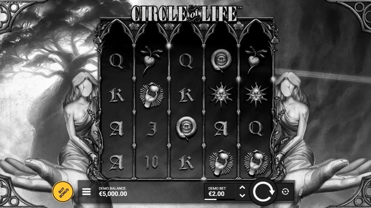 Visual artistik slot Circle of Life dengan tema pertumbuhan dan siklus kehidupan