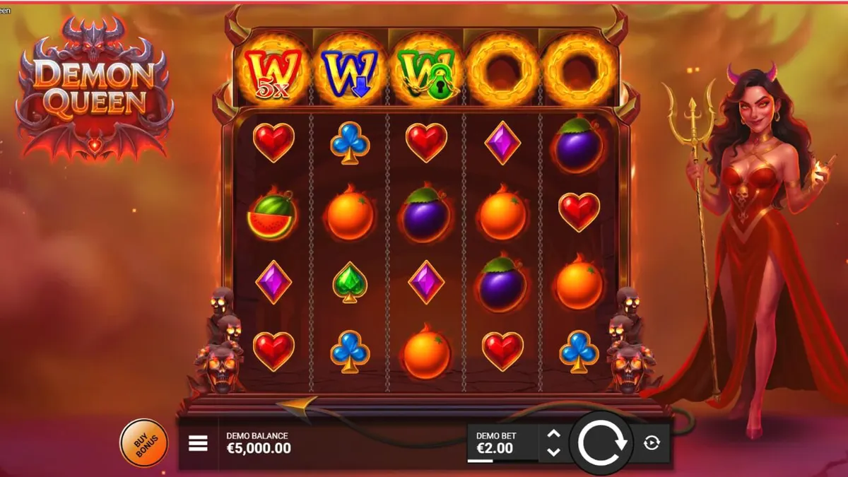 Demon Queen slot machine interface with hellish gothic theme